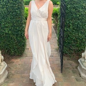 Vera Wang V-Neck Wrapped Bodice Dress w/Satin Belt